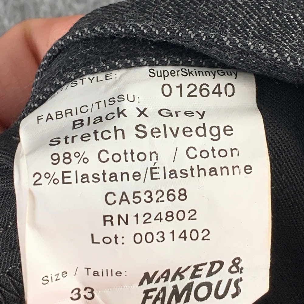 Naked & Famous Selvedge Jeans Men 33x33 Super Skinny Guy Stretch Black - Picture 4 of 12